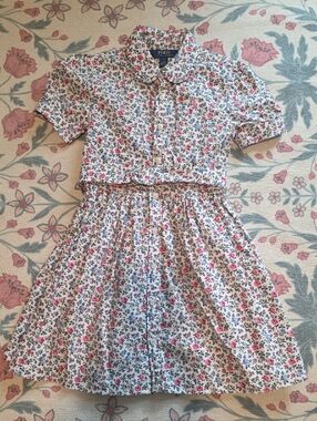 Polo by Ralph Lauren White Floral Button-Front Dress with Pink & Blue Blooms